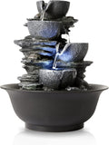 WICHEMI Tabletop Fountain Warer Fountains Indoor Waterfall Fountain Indoor Relaxing Water Feature Meditation Fountains with LED Light for Home Office Bedroom Decor (Style 15)