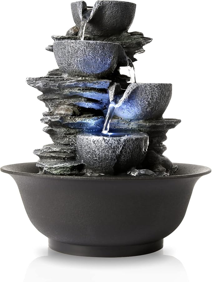 WICHEMI Tabletop Fountain Warer Fountains Indoor Waterfall Fountain Indoor Relaxing Water Feature Meditation Fountains with LED Light for Home Office Bedroom Decor (Style 15)