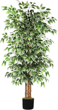 GTIDEA 6ft Artificial Tree Ficus, Tall Faux Trees Indoor with Natural Trunk and Fake Silk Tree Fake Plants for Home Spring Decor Living Room Outdoor Balcony House Office (Included Dried Moss)