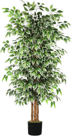 GTIDEA 6ft Artificial Tree Ficus, Tall Faux Trees Indoor with Natural Trunk and Fake Silk Tree Fake Plants for Home Spring Decor Living Room Outdoor Balcony House Office (Included Dried Moss)
