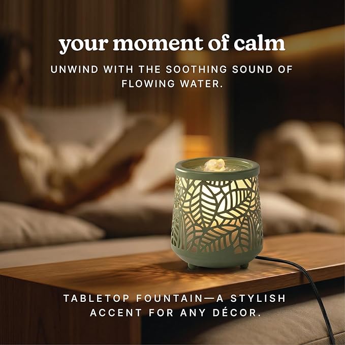 Homedics Indoor Relaxation Fountain with Light & Natural Sound, Tabletop Water Fountain for Home or Office, Small Indoor Water Fountain with Quiet Pump, Soothing Zen Desktop Decor (Green)