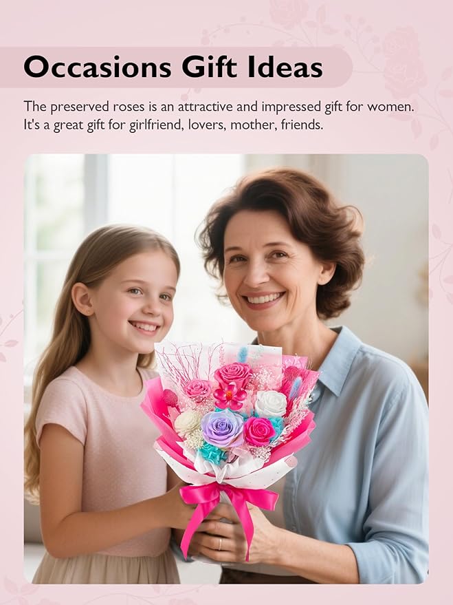 Eterfield Flowers for Delivery Prime, Mother's Day Forever Flowers Bouquet, Preserved Hotpink Roses Birthday Gifts for Her Women Wife Mom Grandma Anniversary Valentines Day Christmas