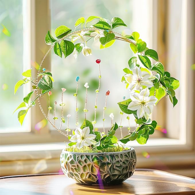 SNAIL GARDEN 2Pcs Small Trellis for Indoor Plants with Suncatcher Colorful Crystal, 9.8in Indoor Plant Trellis for Climbing Plants,House Plant Trellis for Potted Plants Hoya Ivy, Jasmine