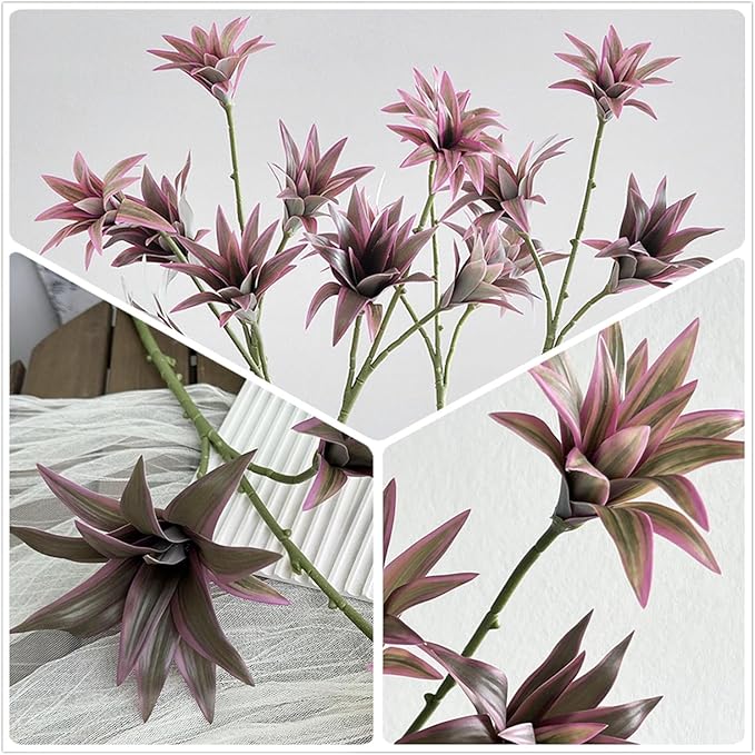 Fake Dracaena Plant, Artificial Greenery Branches 18.5" Realistic Shrubs Small Leaves Stems Faux Plants for Indoor Outdoor Garden Potted Wedding Party Office Planter Filler DIY Decoration Purple 2 Pcs