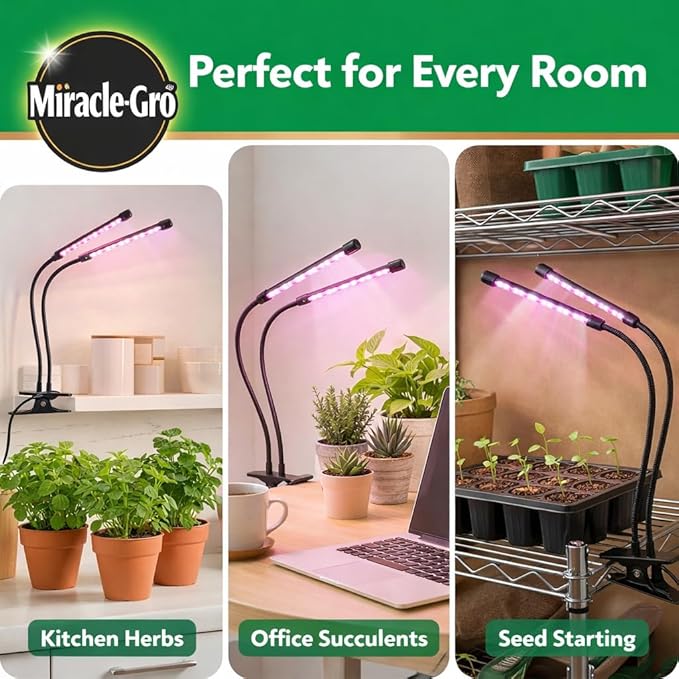 Miracle-Gro, Grow Light for Indoor Plants - 10W LED, Flexible 2-Head, Selectable Spectrum for Indoor Plants, Seeds, Herbs, Flowers, Plug-in Anywhere for Any Plant
