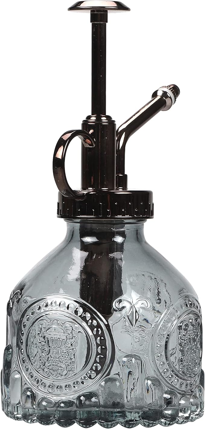 TOMEX Glass Plant Mister Spray Bottle 200ML Vintage Style Plant Spritzer Small Sprayer Mister Succulent Watering Bottle with Top Pump Watering Can for Indoor Outdoor House Plants,Flowers (Grey)