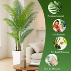 7FT Artificial Palm Tree, Tall Artificial Tree Plants with Fake Plants, Large Faux Plants Indoor with Lifelike Leaves for Outdoor Indoor Home Office Living Room Decor (White)
