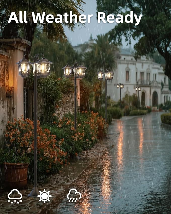 73" Aluminum Solar Lamp Post Light, 3-Head Solar Light Poles for Outside Warm White, 90Lm Dusk to Dawn Waterproof Floor Lamp for Front Yard,Garden, Pathway, Patio Replaceable Bulb