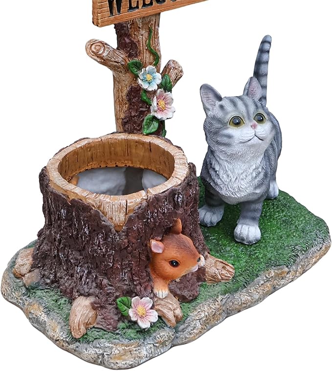 Animal Outdoor Statue Planter Solar Light Welcome Garden Sculpture Resin Flower Pot Decorative Porch Patio Yard Lawn Entryway Figurine with LED Lamp Rustic Plant Holder Ornament Courtyard (C)