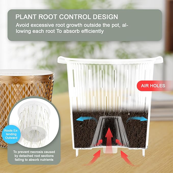 QCQHDU 2 Pack Self Watering Pots, 5.7 Inch Flower Pots with Drainage Holes and Water Filling Port, Garden Planter for Indoor Outdoor Plants (Gold)