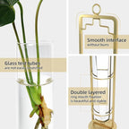 MIPON Metal Hanging Plant Propagation Station,3 Size Glass Test Tube Hydroponic Planter,Boho Wall Hanging Plant Cuttings Holder,Indoor Water Plant Terrarium Tubes for Home Office Window Decor-Gold