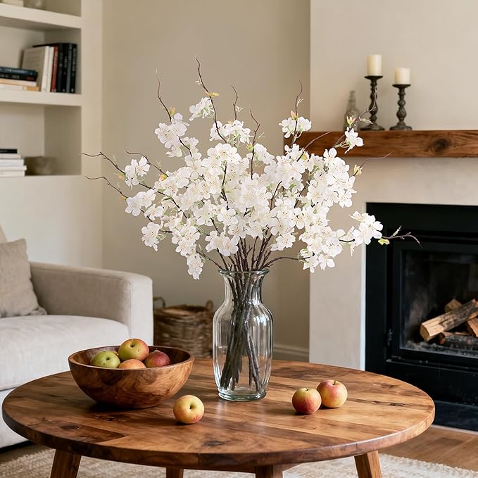 INXUGAO 12 PCS Faux Cherry Blossom Branches Decor 22.83 Inch Fake Artificial Cherry Flowers for Home Indoor Decoration Vase Arrangement Table Living Room Bedroom Spring Decor