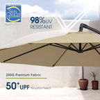 wikiwiki 10ft Patio Umbrella with Base Included, Outdoor Offset Cantilever Umbrella with Sandbag Base for Backyard, Garden and Pool, Easy to Tilt and Crank, Tan