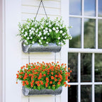 12 Bundles Outdoor Artificial Flowers UV Resistant Fake Boxwood Plants, Faux Greenery for Indoor Outside Hanging Plants Garden Porch Window Box Home Wedding Farmhouse Décor (White)