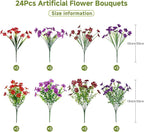 Alupssuc 24 Bundles Artificial Flowers for Outdoors Decoration, UV Resistant Silk Faux Floral Spring Fake Plastic Plants Greenery for Outside Indoor Garden Porch Window Box Home Decor(4 Colors)