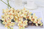IPOPU 5 Pcs Real Touch Faux Orchid Champagne Orchid Artificial Flowers with Long Stem for Wedding Party Centerpiece Bridal Bouquet DIY Home Living Room Decoration