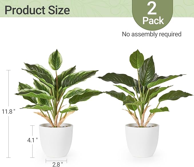 Mkono 2 Pack Fake Plants in Pot, 11" Potted Artificial Plants for Home Decor Indoor Faux Green Leaf Plant with Modern White Planter for Desk Shelf Office Room Decoration (Pothos)
