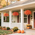 Artificial Fall Flowers for Outdoor, 12 Bundles Faux Pansy Fake Mums Flowers Plants Outdoor Fall Decor, UV Resistant No Fade Silk Flower for Autumn Porch Planter Patio Windowbox Yard Garden(Orange)