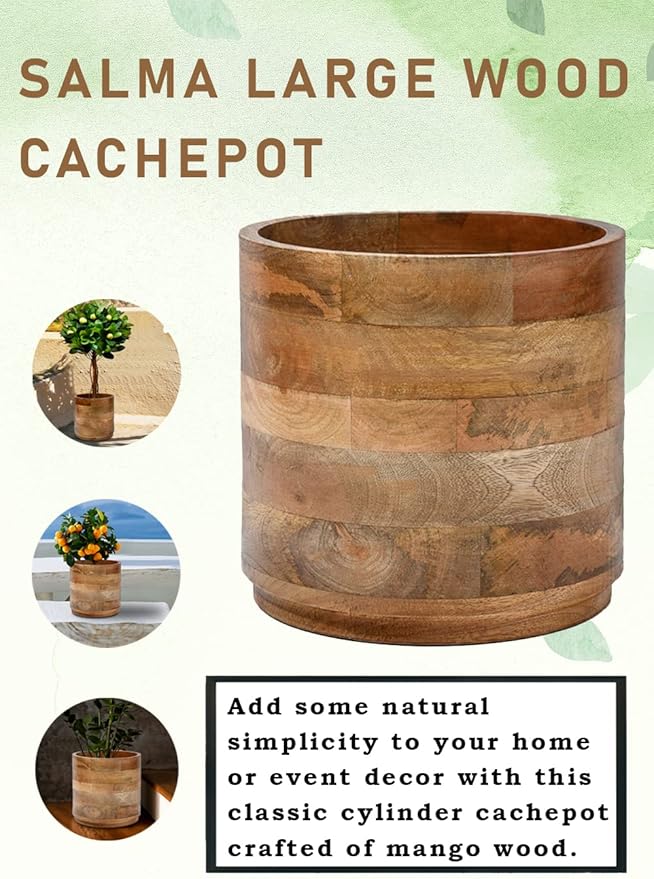 Serene Spaces Living Mango Wood Cachepot Set of 4, 9" Diameter & 8.5" Tall, Suitable for Indoor Potted Plants