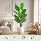Birds of Paradise Plant Artificial, 6.6FT Fake Plant Faux Banana Leaf Tree with 15 Banana Leaves, Lifelike Tall Fake Tropical Palm Indoor Silk Floor Plant in Black Pot for House,Office,Room,Home Decor