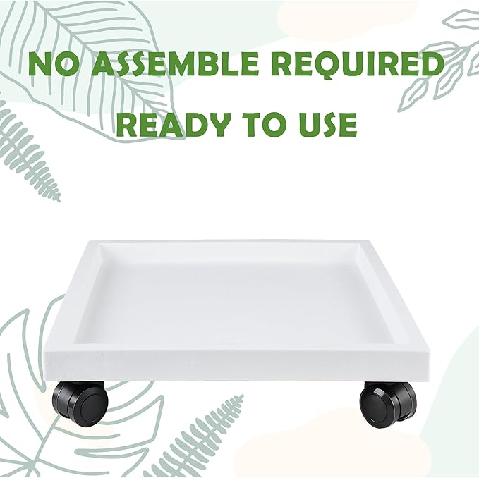 15.3 Inch Square Rolling Plant Caddy Saucer with Wheels, Heavy Duty Wheeled Planter Stand for Potted Plant, Coaster Roller Base Tray with Casters, Flower Pot Dolly Holder for Indoor Outdoor