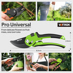 VOTREK® Pruning Shears for Gardening, [Patented Stepless Handle Opening] - Garden Clippers with Ultra-Sharp SK5 Steel for Weak Hand, Universal Fit for All Hand Sizes, Effortlessly Cuts 1-Inch Branches