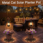 Solar Lights Outdoor with Planter Pot,Metal Cat Solar Lamp Post with Planter Base Outdoor Decorative for Yard,Porch,Patio,Floor Light with Garden Pots