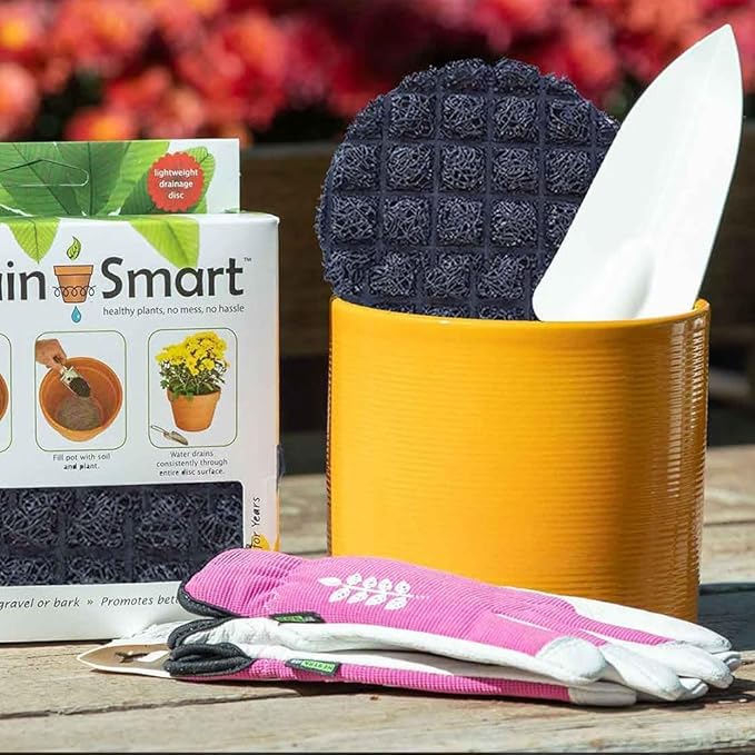 Drain Smart 3D Mesh Planter Pot Drainage Insert Disc – Made in USA – Keeps Soil in, Lets Water Drain Out – Cleaner, Lighter Alternative to Gravel for Indoor & Outdoor Planters (12" – 2 Pack)