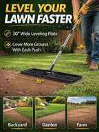 30x10 inch Lawn Leveling Rake, Yumatum 72" Effort Saving Lawn Leveler Tool, Stainless Steel Handle Lawn Leveler for Golf Course Yard Pasture Garden, Professional Lawn Care Landscape Rake