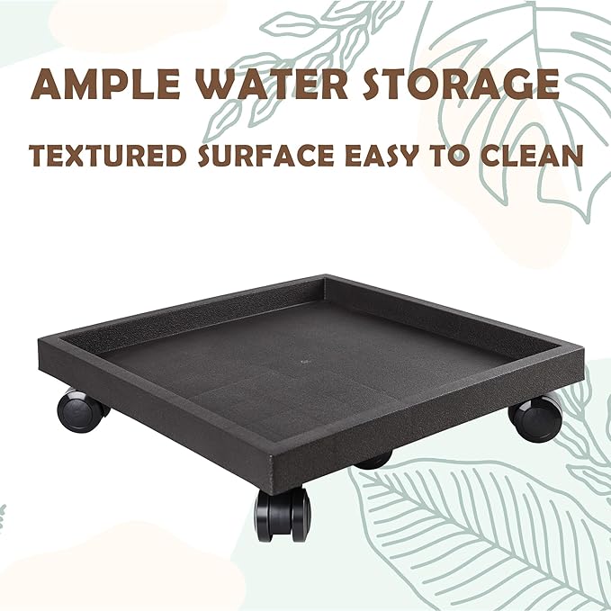 16.5 Inch Square Rolling Plant Caddy Saucer with Wheels, Heavy Duty Wheeled Planter Stand for Potted Plant, Coaster Roller Base Tray with Casters, Flower Pot Dolly Holder for Indoor Outdoor
