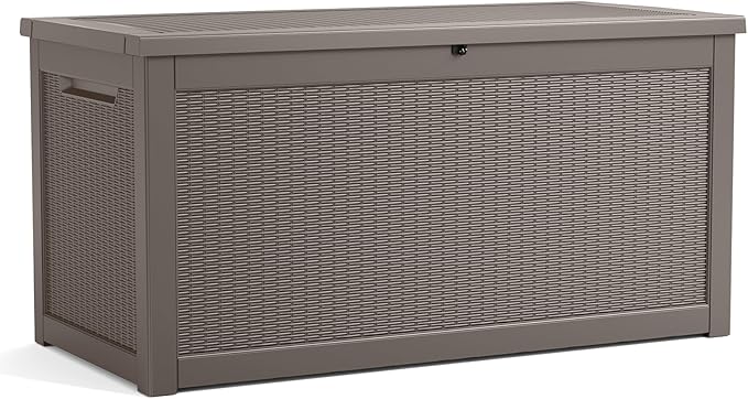PatioZen 320 Gallon Resin Deck Box, Lockable Patio Outdoor Storage Box for Furniture, Garden Tools and Tools Storage, Waterproof Outside Storage Boxes - Grey