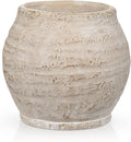 Briful Rustic Vintage Ceramic Pottery Vase, 5.1'' Farmhouse Table Decor with Distressed Texture, Wide Mouth Decorative Jar Vases for Home Decor, Shelf & Entryway, Cream White