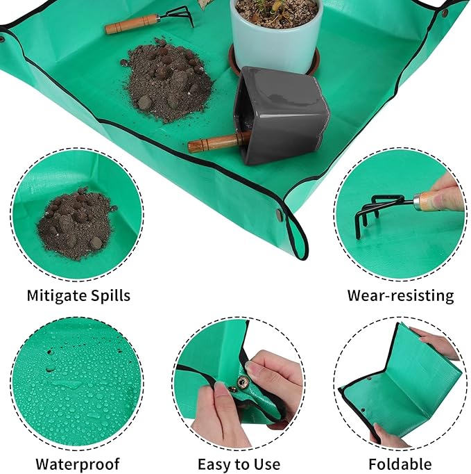 Large Plant Repotting Mat, Waterproof Repotting Tray for Indoor Plants Potting Soil, Gardening Tray Mat, Portable Potting Tray Soil Mat for Indoor House Plants Succulents Orchid