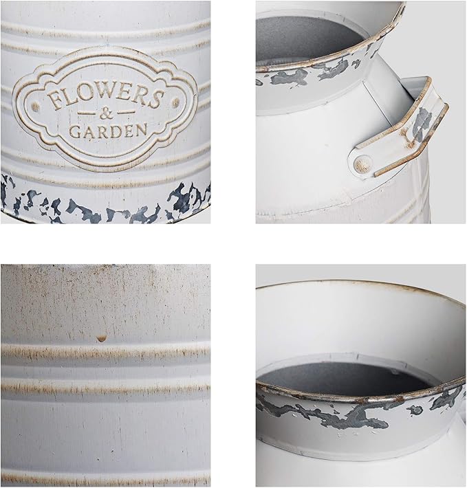 Soyizom Rustic Galvanized Tin Milk Can Decorative White Jug Metal Bucket Flower Pitcher for Farmhouse Decor - Small,7.9"H