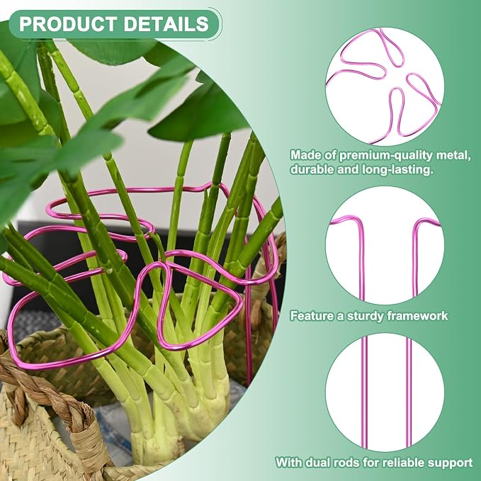 M METERXITY 1-Pack Monstera Plant Support, 11x5.9 Inch Reusable Sturdy Alloy Plant Support Stakes Unique Design for Potted Plants Flowers/Vegetables/Indoor Outdoor Climbing Plants [Pink]