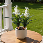 Ivydale Fake Flowers Plants for Outdoors, 2 Pcs 16.93" Bromeliad Artificial Flowers Uv Resistant Realistic Faux Flowers for Outdoor Planters Outside Porch Patio Yard Garden Indoor Decoration(White)