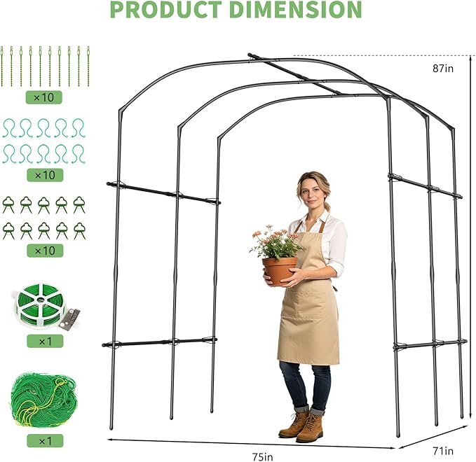 DoCred Tall Garden Arch Trellis for Climbing Plants, 87in Tall Metal Plant Support Trellis Archway for Climbing Vine Vegetable/Fruit/Flower Outdoor Yard Lawn Garden Arch Tunnel Trellis