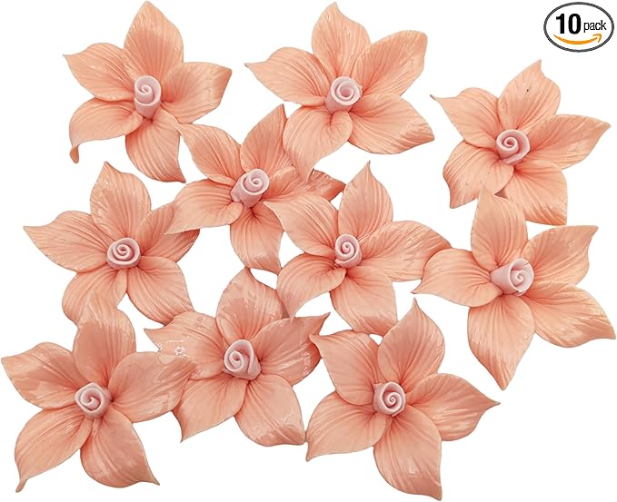 10 PCS 3D Flower Ceramic Tiles,1.6" Handmade Procelain Ceramic Flowers for Artwork,Fish Tank,Vases,Living Room, Dining Table,Office, Home Floral Decor (Single-Flowered Light Orange)
