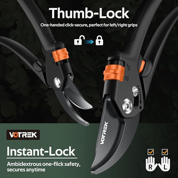 VOTREK® Pruning Shears for Gardening, [Patented Stepless Handle Opening] - Bonsai Scissor with Ultra-Sharp SK5 Steel for Weak Hand, Universal Fit for All Hand Sizes, Effortlessly Cuts 1-Inch Branches