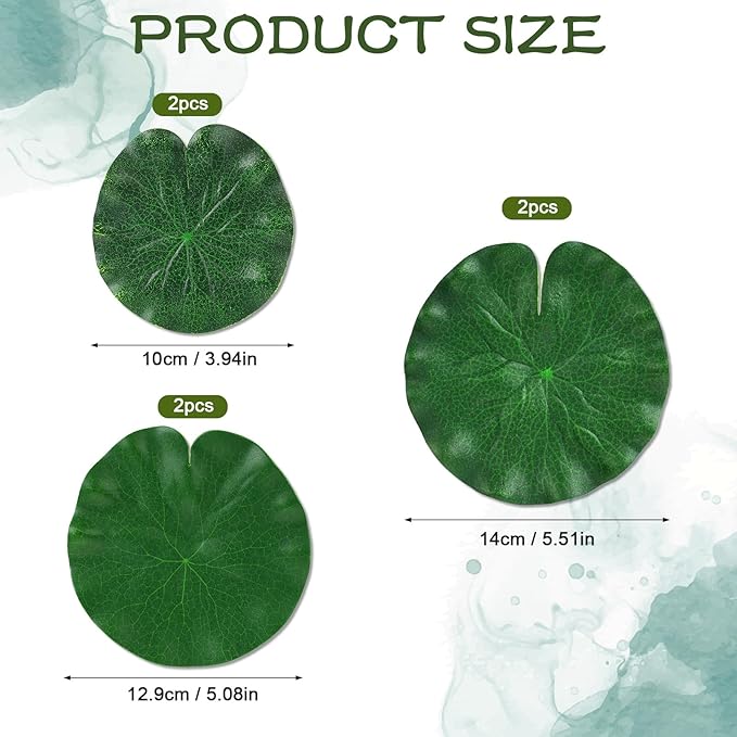 Abeillo 6Pcs Fake Lily Pads, 3 Sizes Floating Artificial Lily Pads Decorations, Realistic Pond Plants Decor for Pool Patio Aquarium Fountain