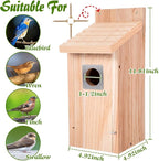 Dreyoo 2 Pack Bluebird Box Houses for Outside,1-1/2'' Entrance Hole Wooden Bird Houses with Metal Guard, Secure Latch,Fledgling Grooves,Air Vents for Bluebird Wren Swallow(Wood)