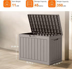 45 Gallon Waterproof Resin Deck Box, UV Resistant Outdoor Storage for Garden, Patio, Porch, Delivery（Grey，45 Gallon）