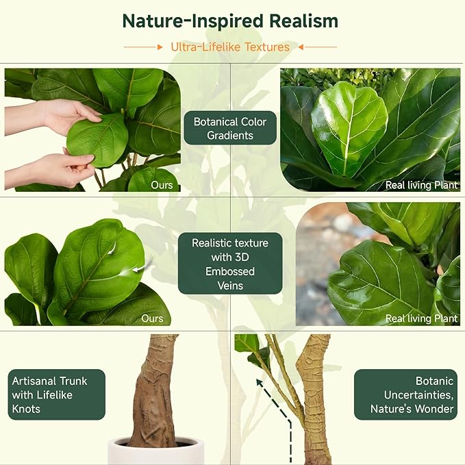 5ft Artificial Fiddle Leaf Fig Tree Tall Large Realistic Fake Ficus Lyrata Plant for Indoor Home Decor Office Living Room Floor Plant Modern Farmhouse Silk Tree 60 Inch Pet Safe Maintenance Free