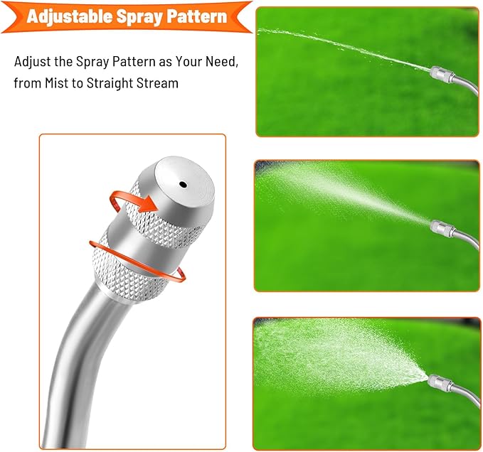 44 Inch Spray Wand, Brass 1/4" & 3/8" Barb Match Sprayer Wand Hoses, Adjustable Nozzle Stainless Steel Garden Hose Wand Sprayer Suitable for 3/4" Hose Quick Connectors