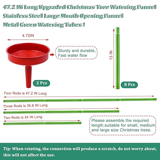 2Sets 47Inch Christmas Tree Watering Funnel, Wide Spout Christmas Tree Funnel Watering System with Green Stainless Steel Tubes Xmas Tree Watering Device Plant Watering Tool for Indoor Outdoor Plants