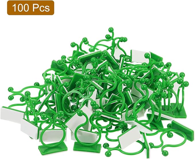 uxcell 100Pcs Plant Climbing Wall Fixture Clips, Plant Fixer Self-Adhesive Hooks Wire Fixing Supporting for Indoor Outdoor Decoration and Cable Wire Fixing (Green, 19mm/0.75")