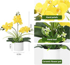 Garvee Real Touch Silk Phalaenopsis Orchid Artificial Flowers - 3 Stems Faux Orchid Bough with Vase, Lifelike Large Fake Flowers in Pot for Home Decor Living Room Bedroom Office Tabletop