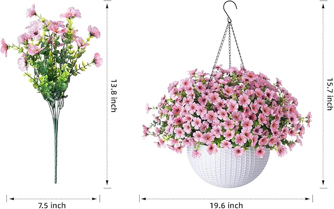 HyeFlora Artificial Fake Hanging Plants Flowers Basket for Outdoor Outside Summer Decor, Faux Silk Pink Daisy Realistic UV Resistant for Porch Patio Balcony Home Yard