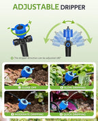 HIRALIY 100FT Pressure Compensated Drip Irrigation System with Timer, No-Leak Quick Connect Automatic Watering System, 24 Adjustable Emitters for Uniform Flow, Garden, Patio, Raised Bed