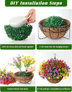 TDHDIKE Artificial Faux Fake Hanging Flowers Plants Basket for Summer Outdoor Outside Decoration UV Resistant Fake Silk Colorful Daisy Eucalyptus for Porch Patio Balcony Yard Garden Home Decor